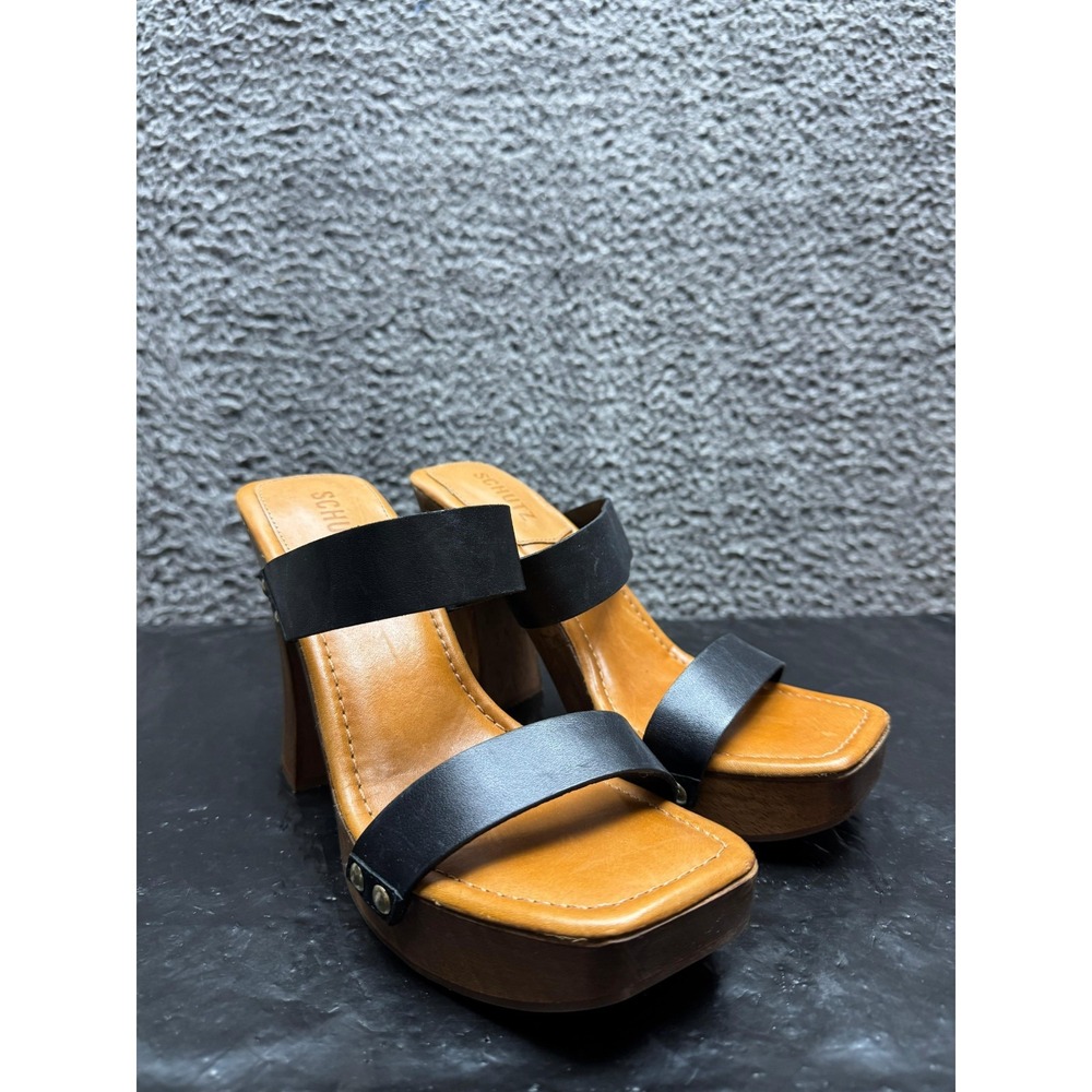 NWT Schutz Atanado High Heel‎ Platform Leather Sandal Black Womens Size 8.5B US